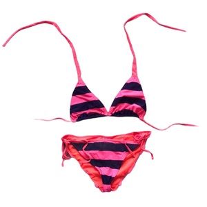 Orange and Navy Blue Striped String Bikini